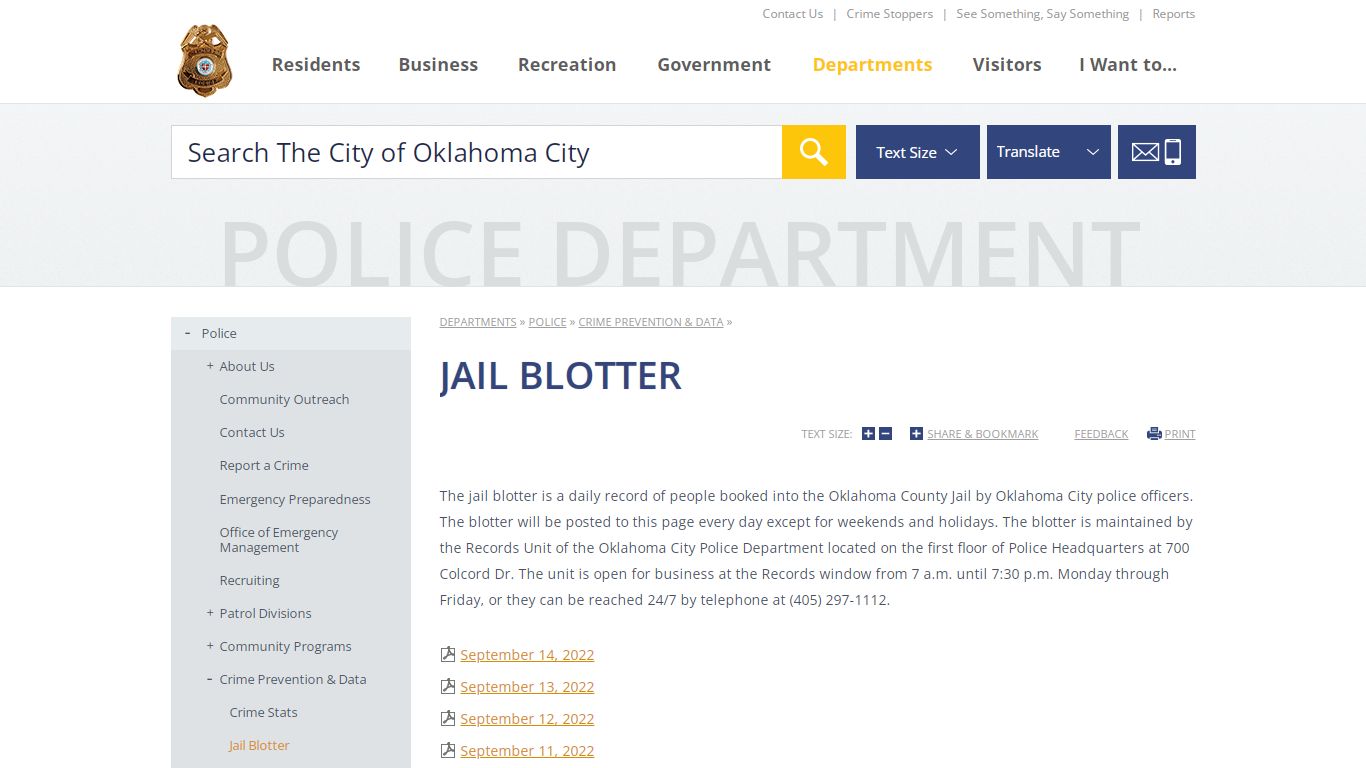 Jail Blotter | City of OKC